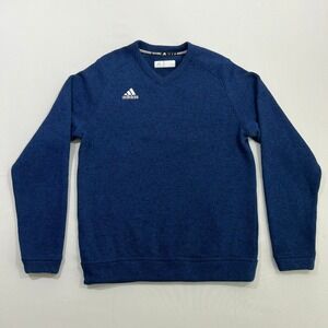 Adidas V-Neck Sweatshirt Raglan‎ Fleece Pullover Varsity Preppy Navy Blue Mens S
